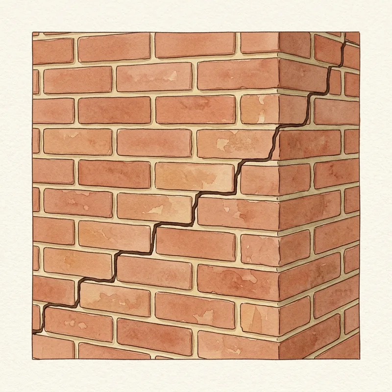 Illustratie van een trapsgewijze scheur in een bakstenen muur