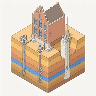 Vergelijking van funderingsherstel-technieken: stalen buispalen, schroefpalen en jetgrouting onder een Nederlandse woning