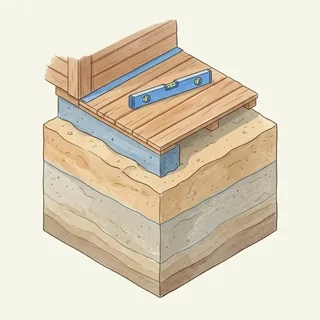 Doorsnede van een ondiepe vorstrand-fundering onder een houten schuur op zandgrond